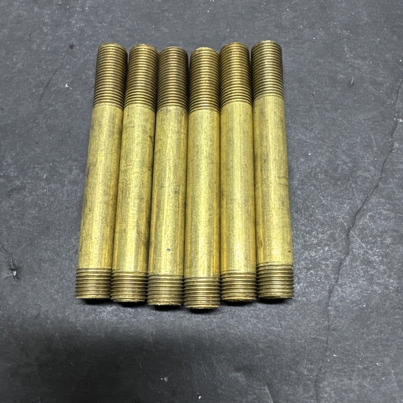 3 “ X 1/8-27 IPS BRASS UNFINISHED 1/4” LONG THREAD - 7/8” LONG ENDS LOT OF 6 PCS