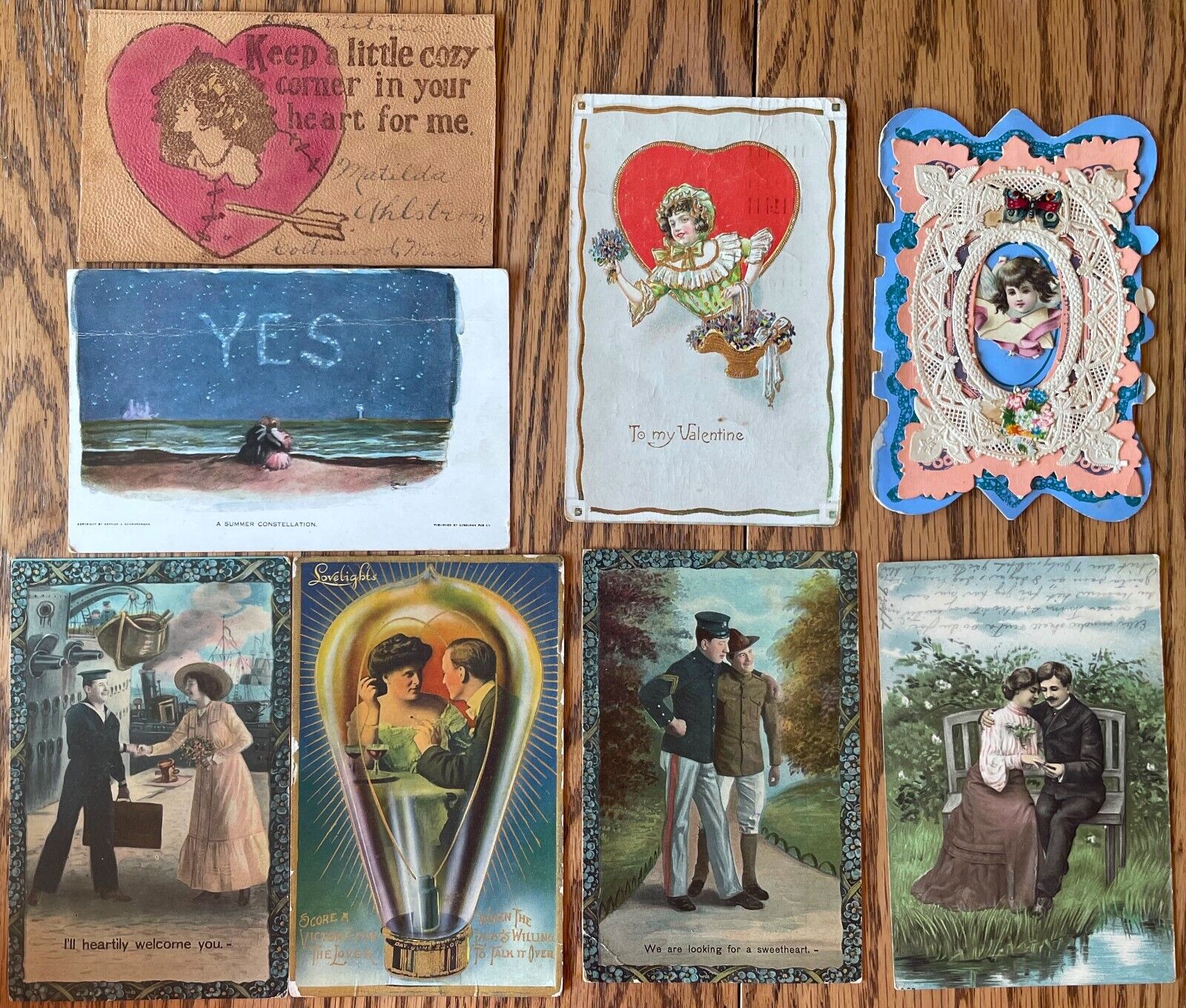SALE - Vintage Romantic Postcards - Leather  - Military etc. - CHOICE or ALL 8