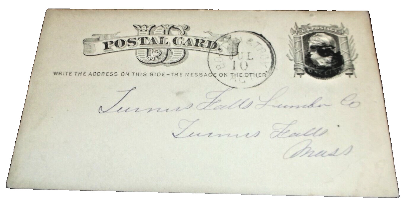 JULY 1877 BOSTON & MAINE B&M BOSTON & TROY RPO HANDLED POST CARD 