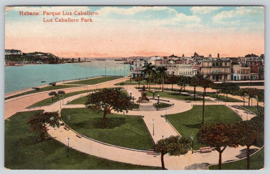 1919 HAVANA HABANA CUBA LUZ CABALLERO PARK ANTIQUE POSTCARD TO HARBORTON VA