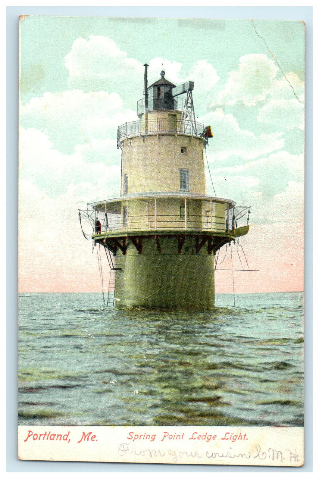 c1905s Sea View, Spring Point, Ledge Light, Portland Maine ME Antique Postcard