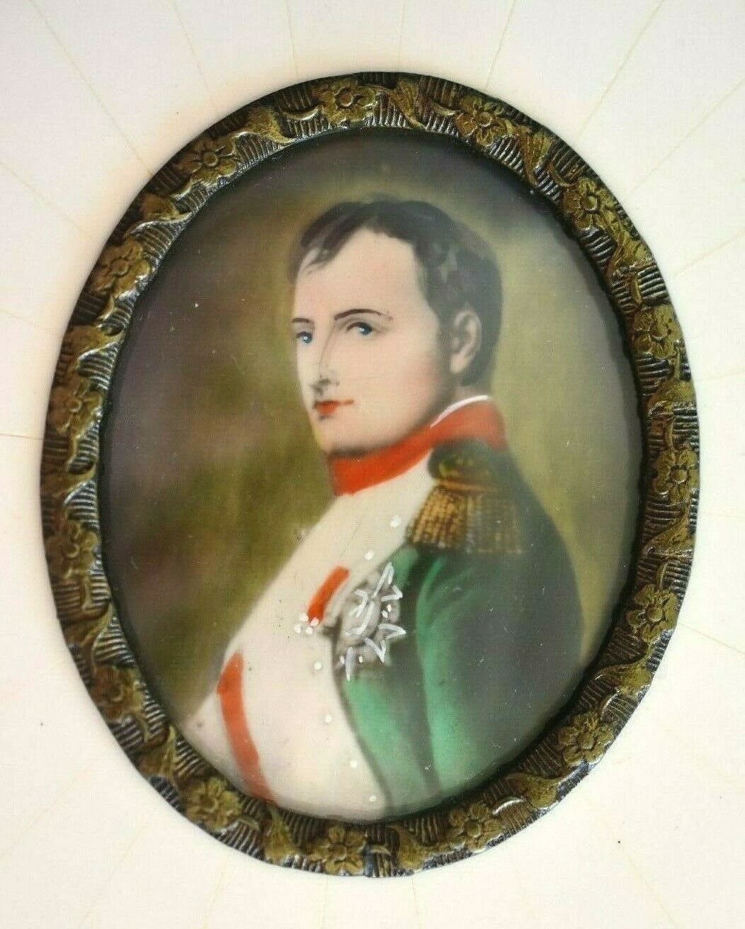 Antique French Napoleon Bonaparte Miniature Portrait Painting In Picture Frame