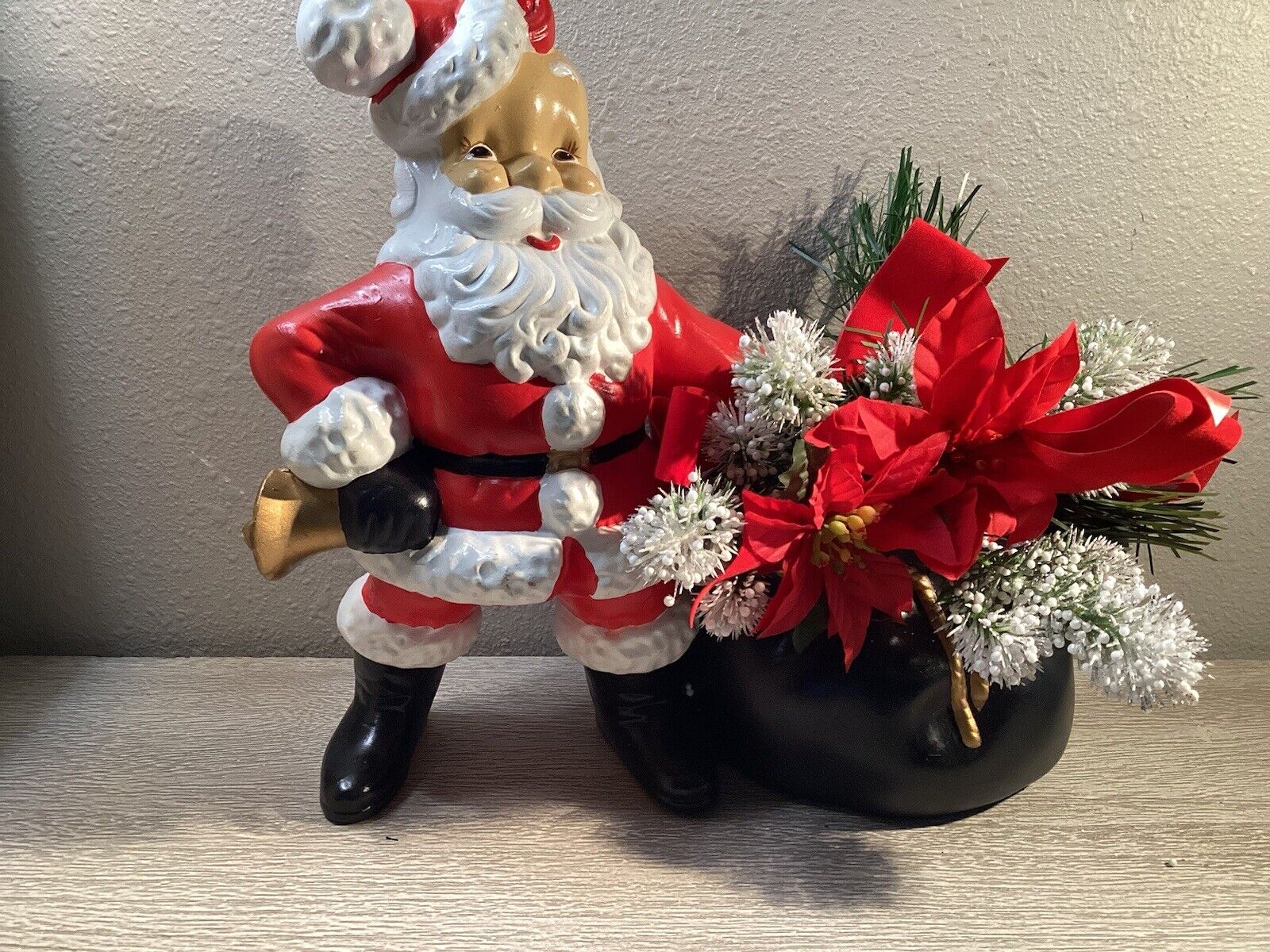 Vtg 1970S Atlantic Mold Ceramic Santa Claus With Bell And Toy Bag Planter/Bowl