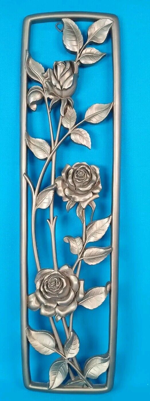 Vtg 1954 Gold Toned SYROCO Wall Plaques Decor Art Roses & Flower Design 23\