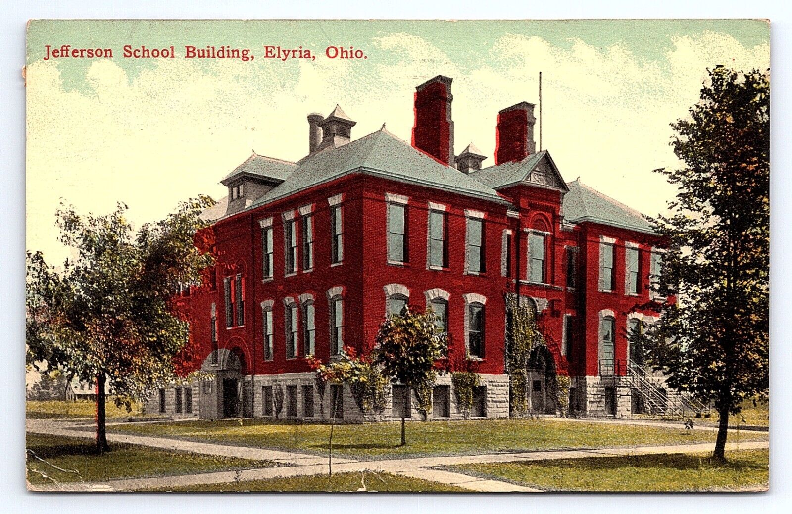 Postcard Jefferson School Building Elyria OH Ohio