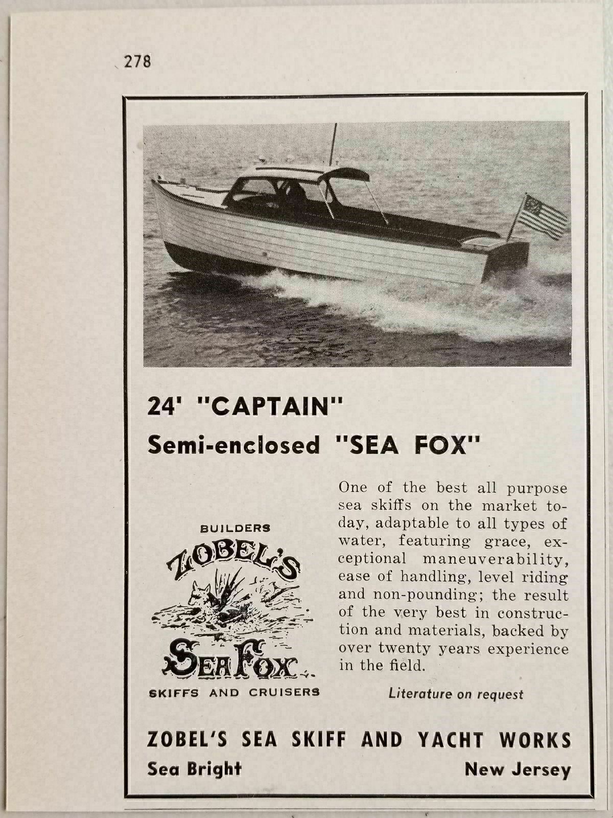 1953 Print Ad Zobel\'s Sea Fox 24\' Captain Boats Sea Bright,NJ