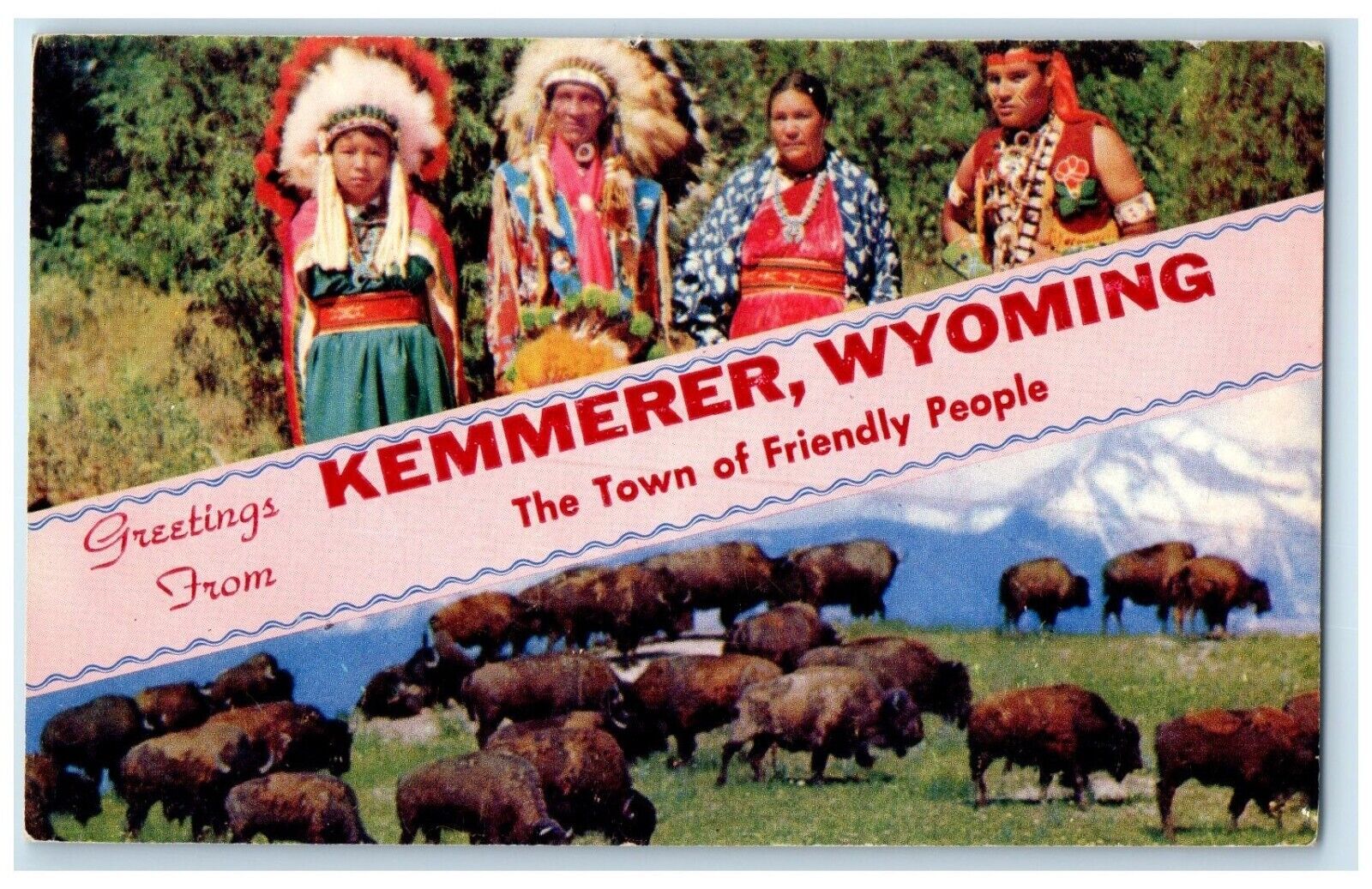 c1960 Greetings From Town Friendly People Kemmerer Wyoming WY Vintage Postcard