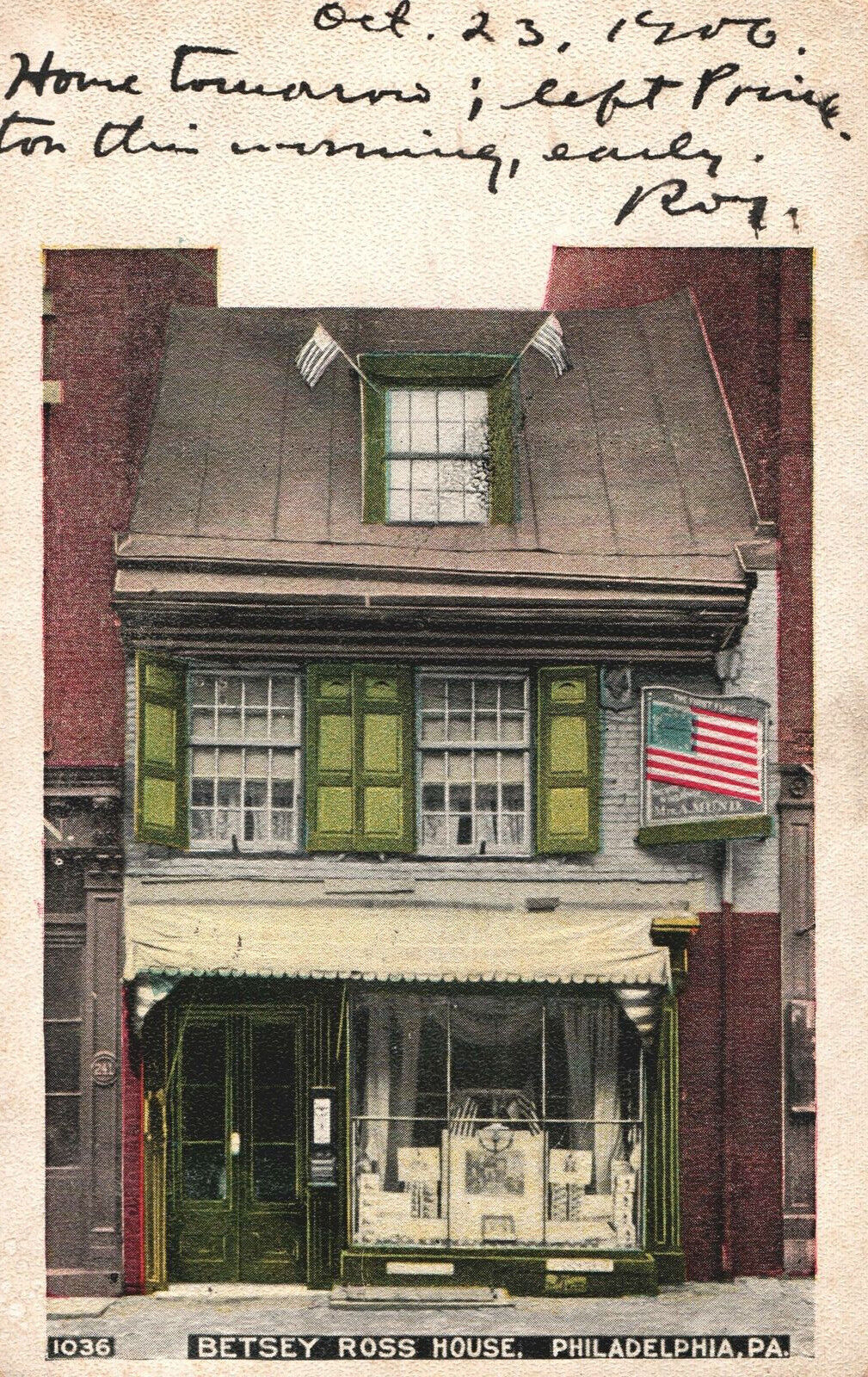 VINTAGE POSTCARD BETSY ROSS HOUSE PHILADELPHIA PA MAILED IN 1906 GOOD CONDITION