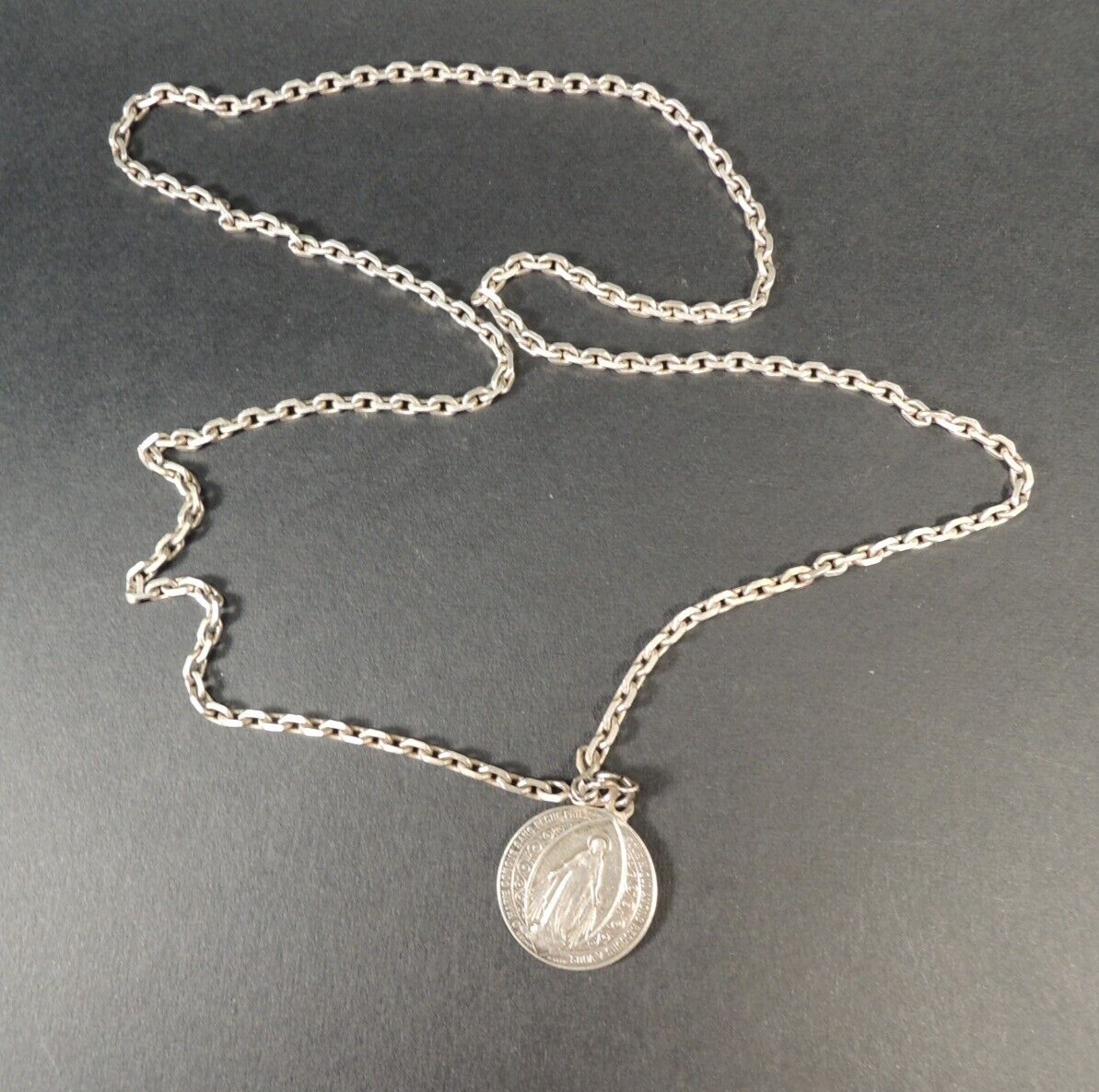 Mother Mary L. Penin A. Lyon France Silver Miraculous Religious Medal Necklace