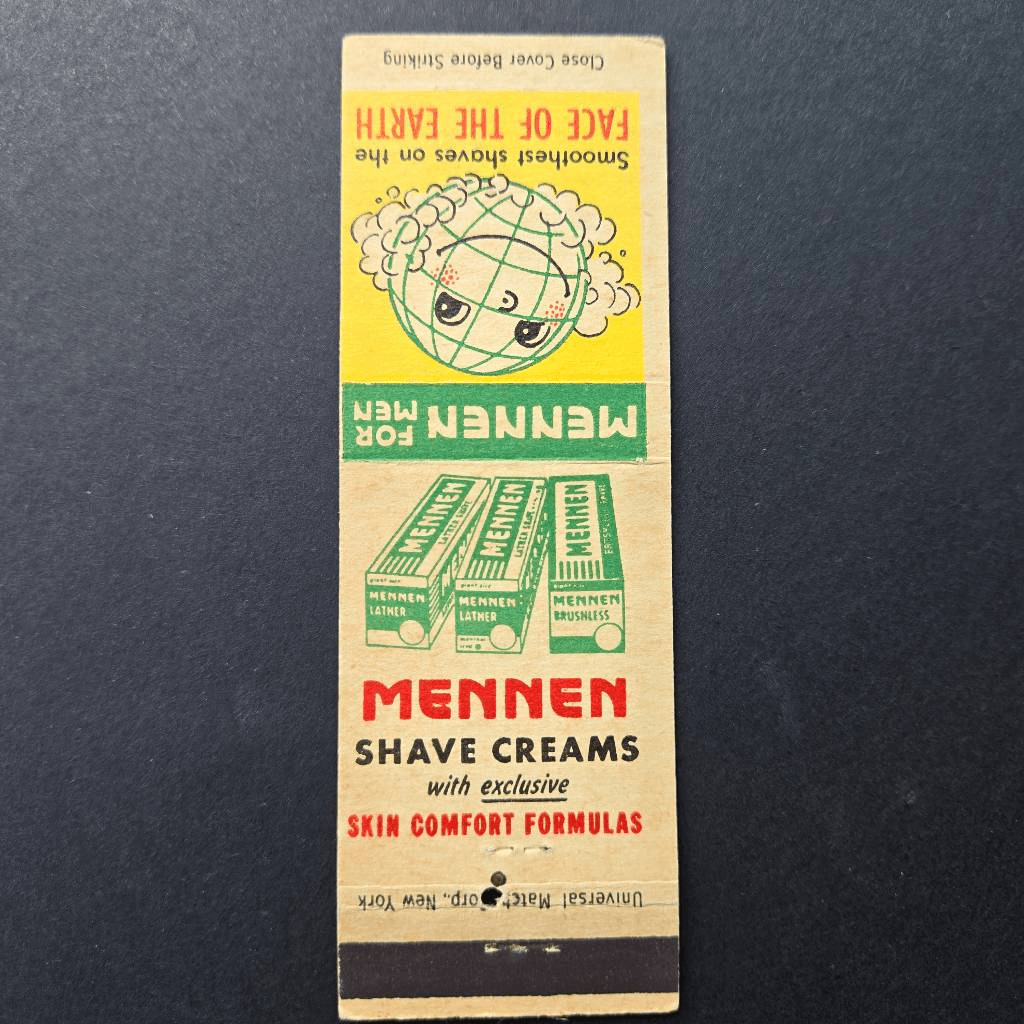 Vintage Matchcover Mennen Shave Creams Face of the Earth
