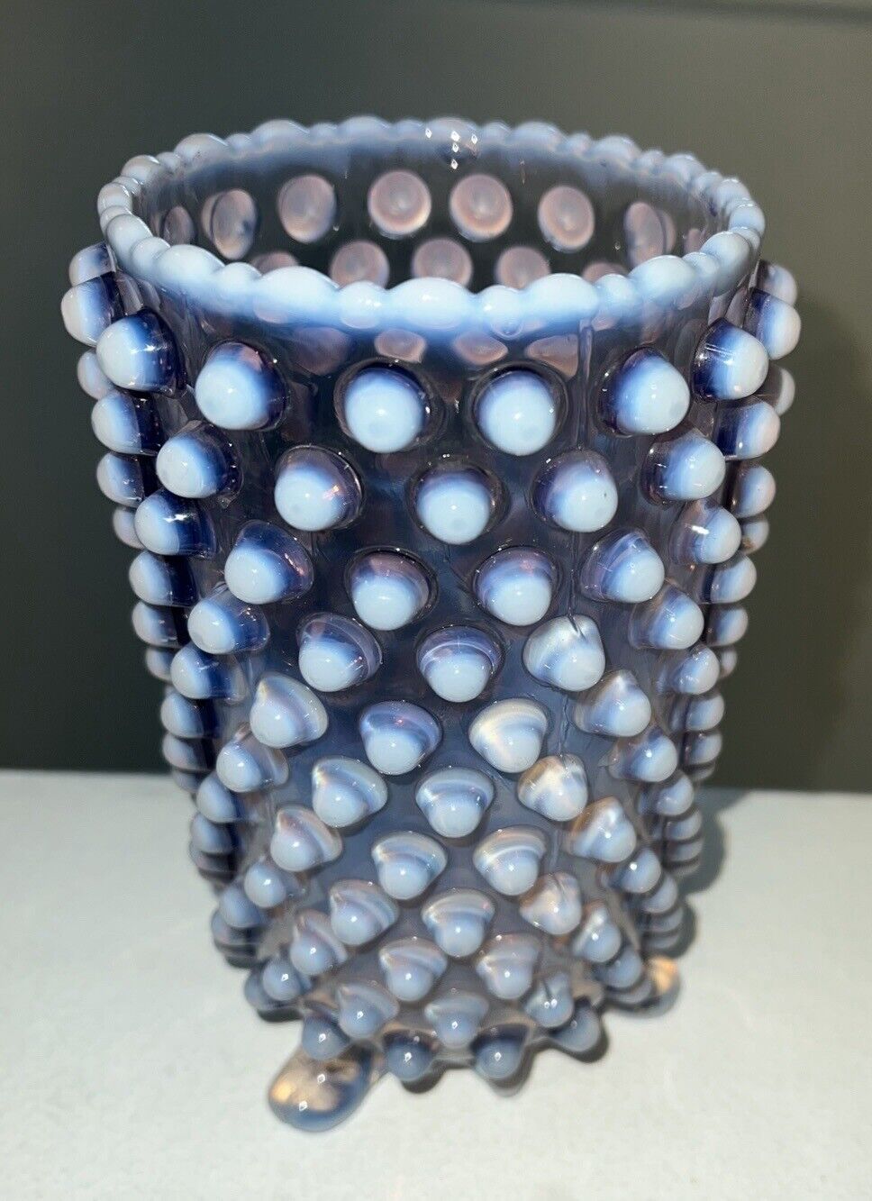Rare Fenton Glass True Lavender Opalescent Hobnail 3-Footed Vase 1930s
