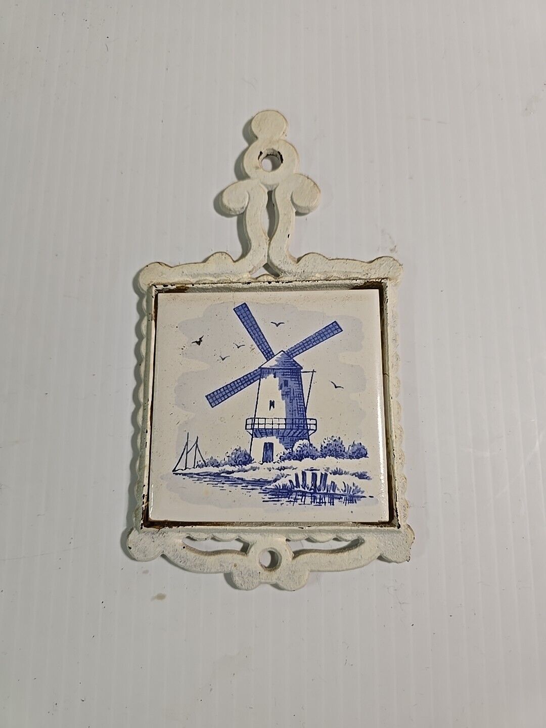 Vintage Ceramic and Iron Windmill Trivet Made In Japan Kitchen Decor