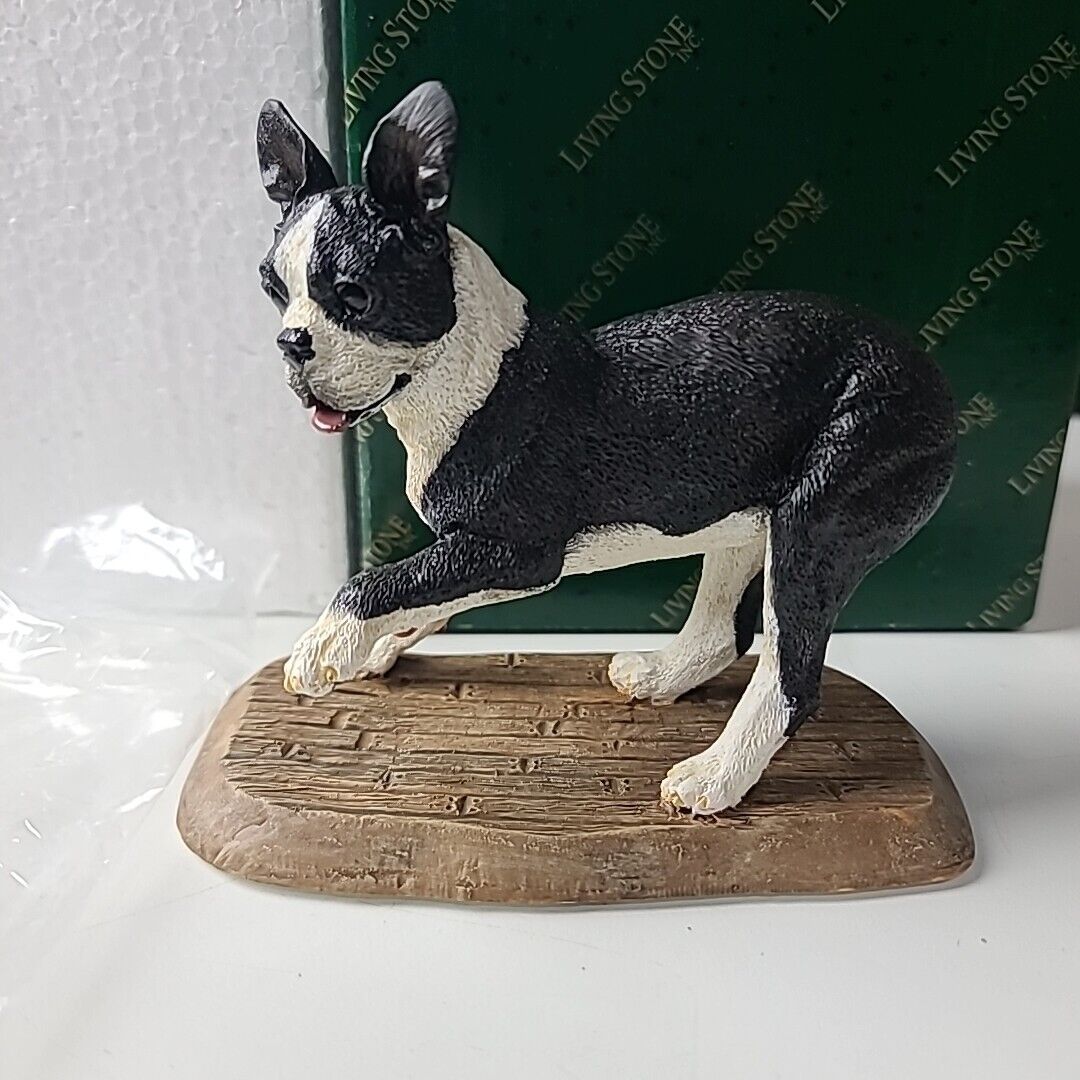 Vintage 2001 Living Stone Boston Terrier On Base Figurine 5\