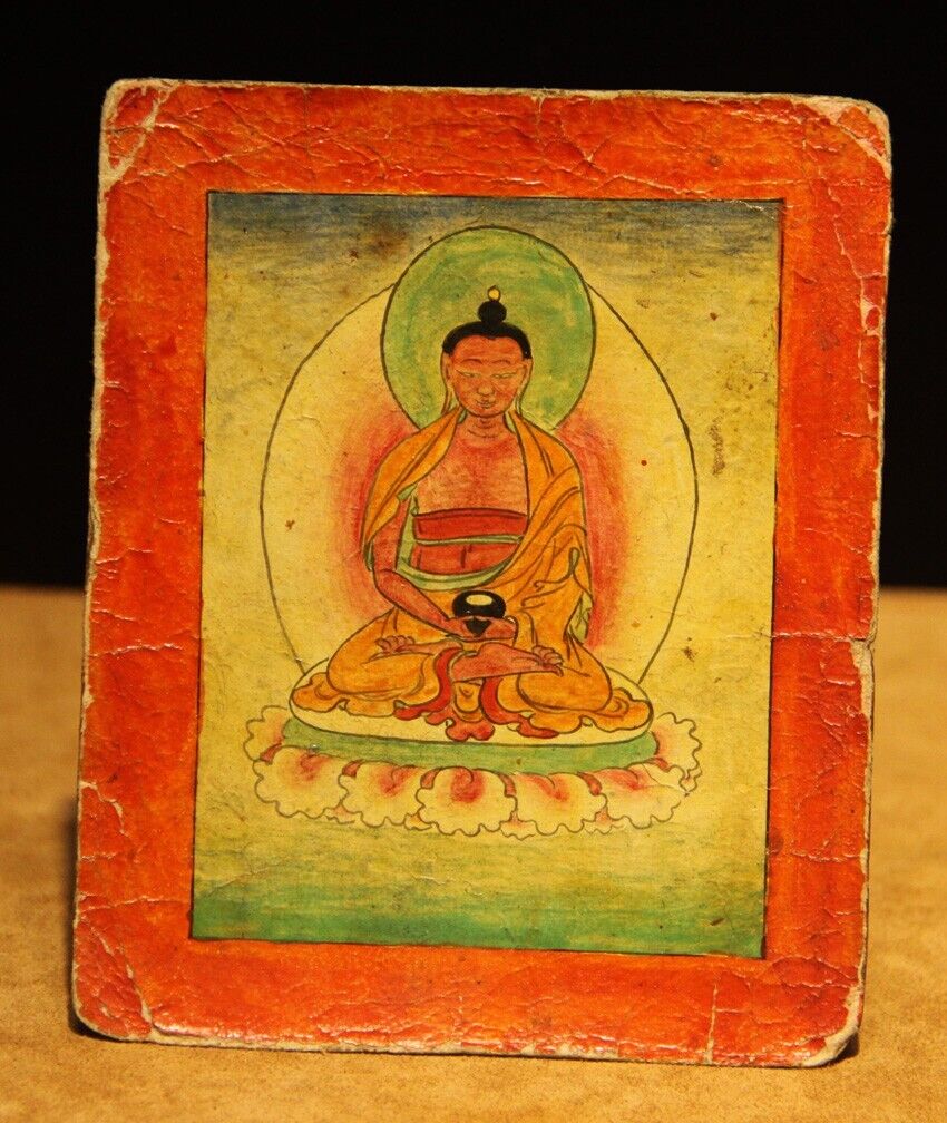 Nice Tibet 1800s Old Buddhist Tsakli Tsakli Miniature Thangka Sakyamuni Buddha