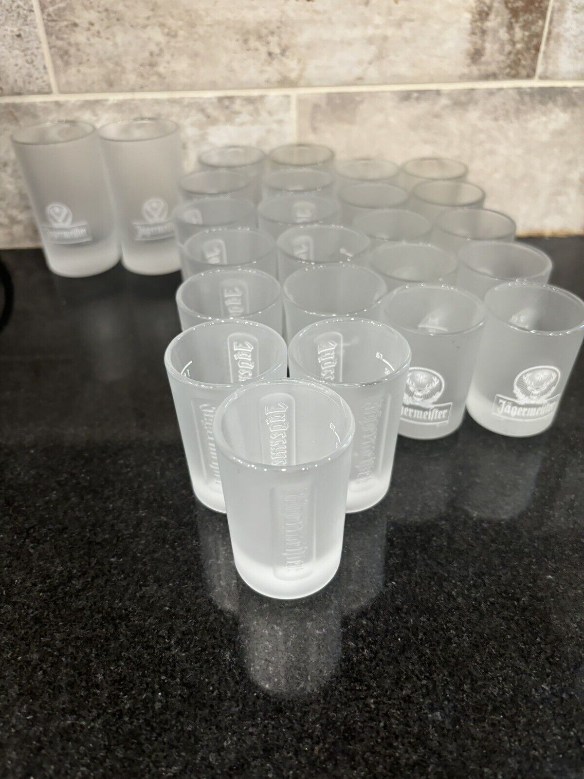 Jagermeister Lot Of 25 Frosted Shot Glasses 