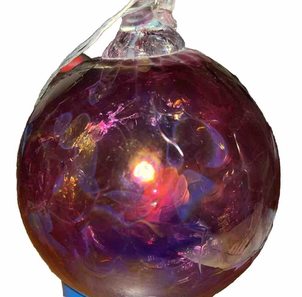 KEVIN FULTON - Iridescent Red Blown Glass - Holiday Ball Ornament - 4” Large