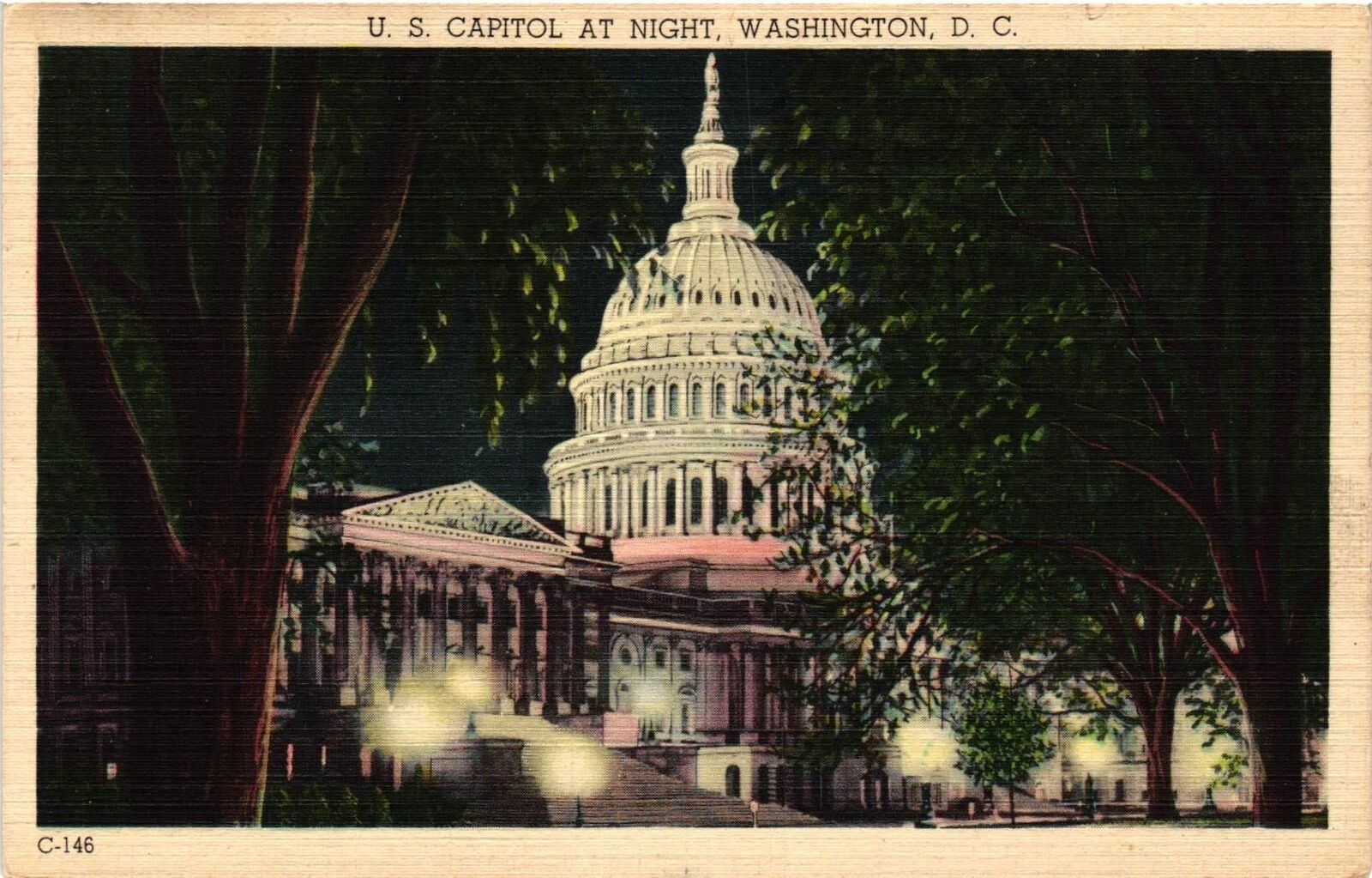 Vintage Postcard- U.S Capitol at Night. Washington, DC.