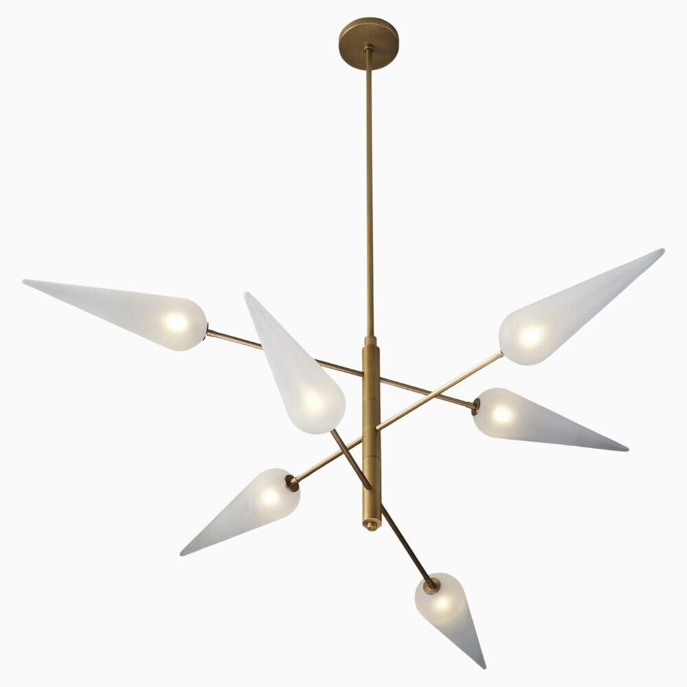 6 light PIROUETTE Mid Century Modern Raw Brass Pendant Sputnik chandelier
