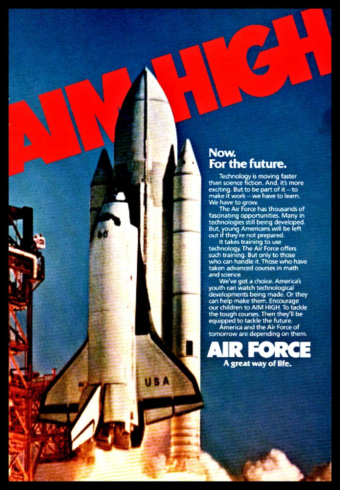 1984 U.S. AIR FORCE USAF Recruiting AD NASA Space Shuttle Launch Photo 