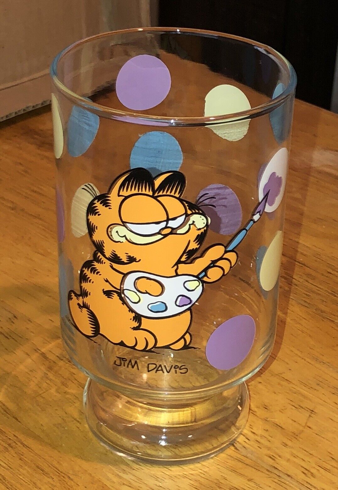 Vintage 70s Garfield Glass Large Tumbler Painting Polka Dots 32oz