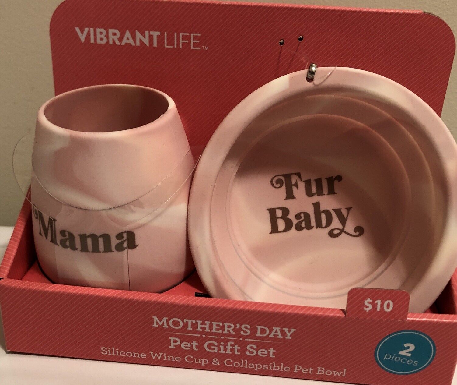 Vibrant Life Silicone Wine Cup & Collapsible Pet Bowl Gift Set New Dog Cat Pink