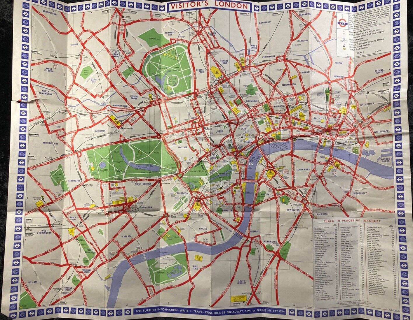 Vintage London Underground And Bus Transportation Map. 1971 22”x17”
