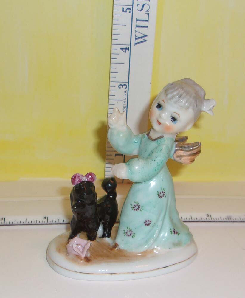 VTG Chase Angel Figurine With Poodle Hand Painted Japan 4” Angelic