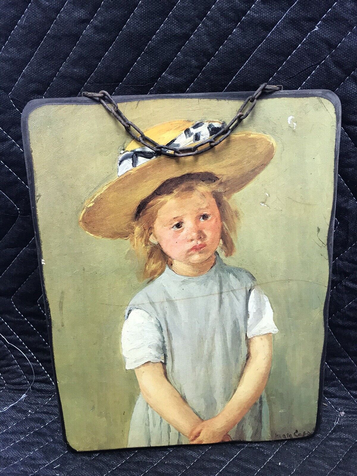 Adorable Vintage Picture Wooden Wall Plaque 8.3x11” Forlorn Girl