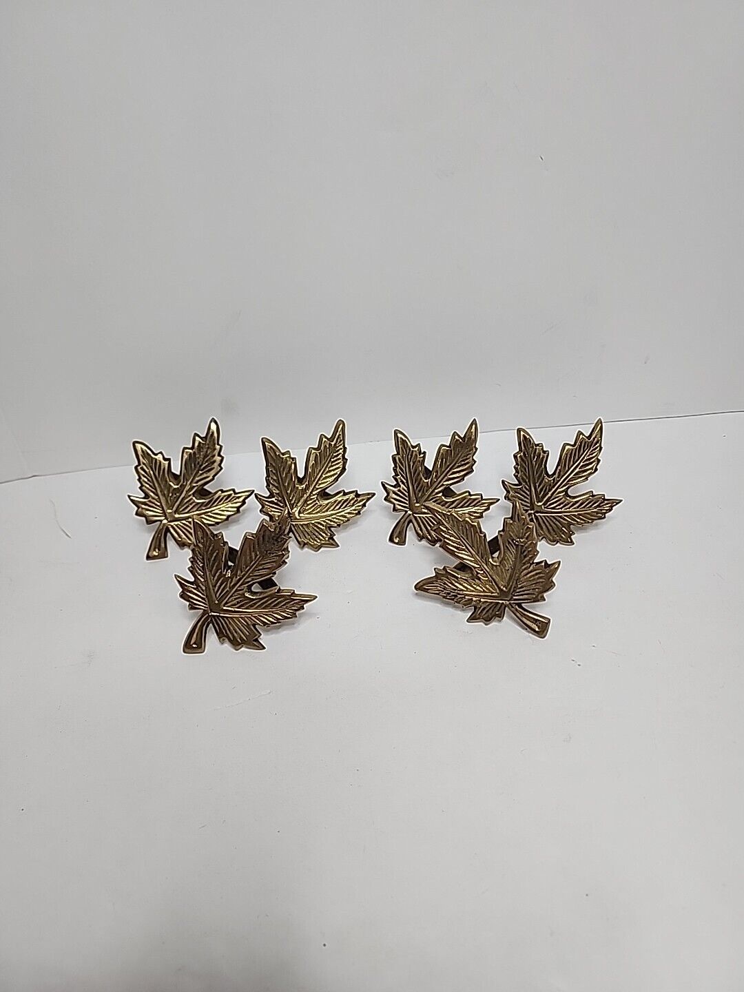 Collectible Set of 6 Solid Brass Leaf/Leaves Shaped Napkin Rings - Made in India