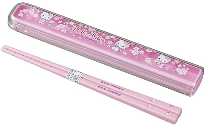 JAPAN Sanrio Sakura Flower Hello Kitty Pink Chopsticks + Chopstick Box Case Set