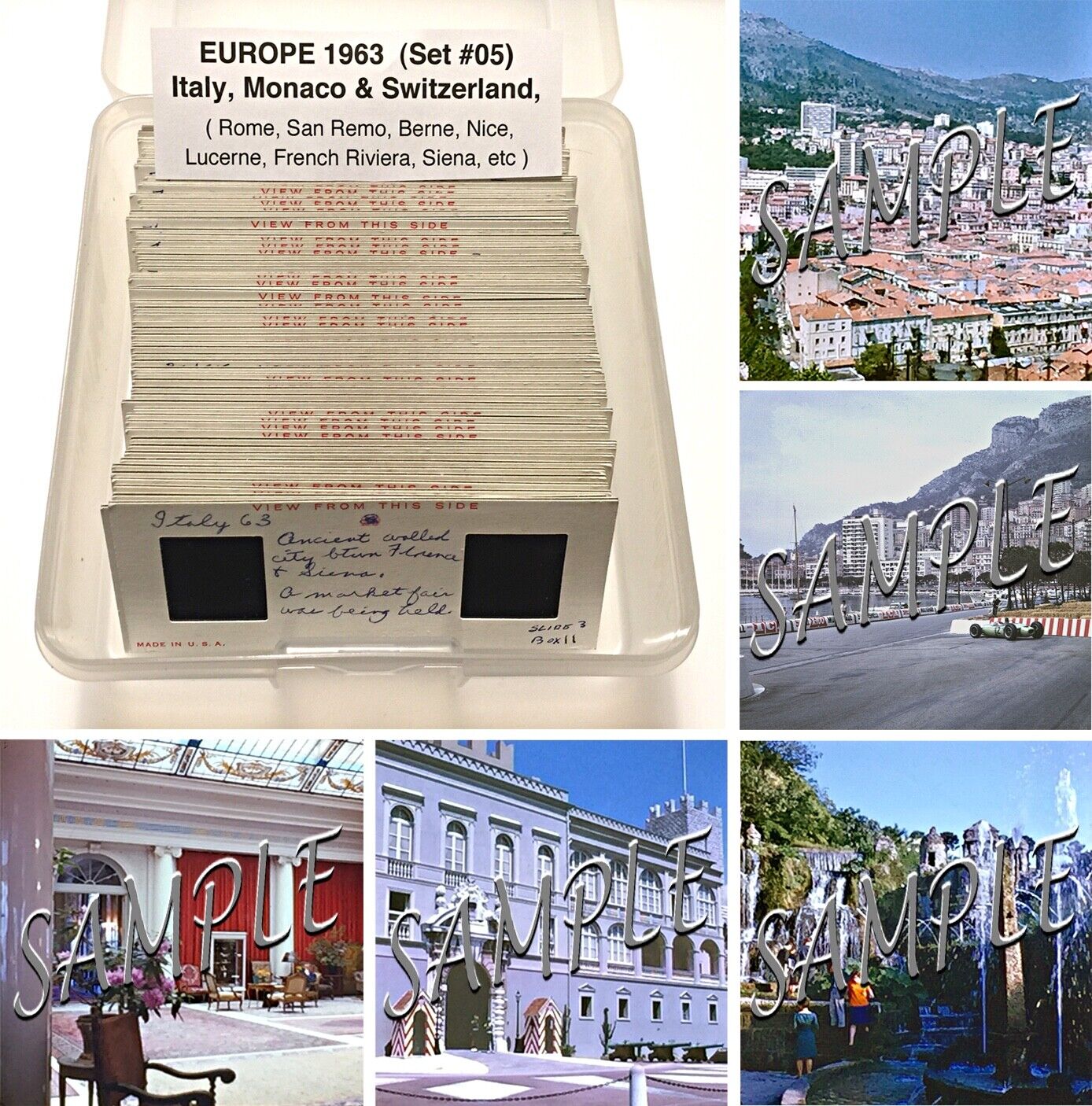 60 Vtg Stereo Realist 3-D Slides (Set 05) Italy+Switzerland+Monaco 1963 RARE