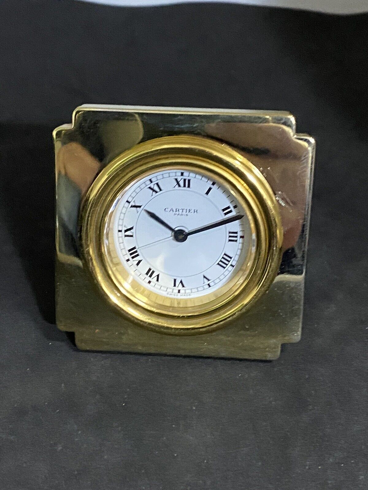 Must De Cartier Paris Gold-Plated Alarm 8-Day Travel Clock.