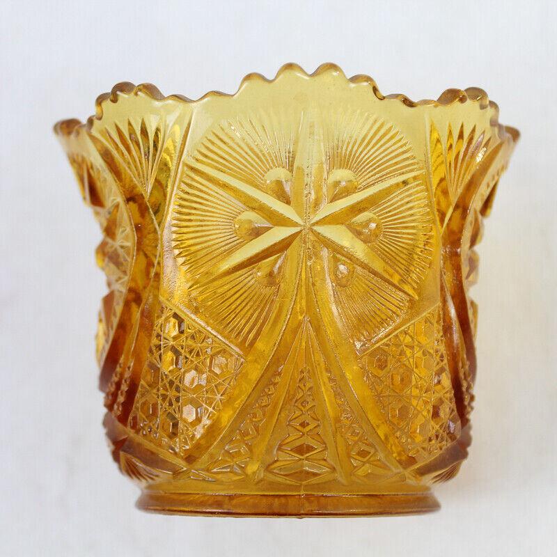 Vintage Kemper Vase Honey Amber Color Starburst with Sawtooth Rim Decorative