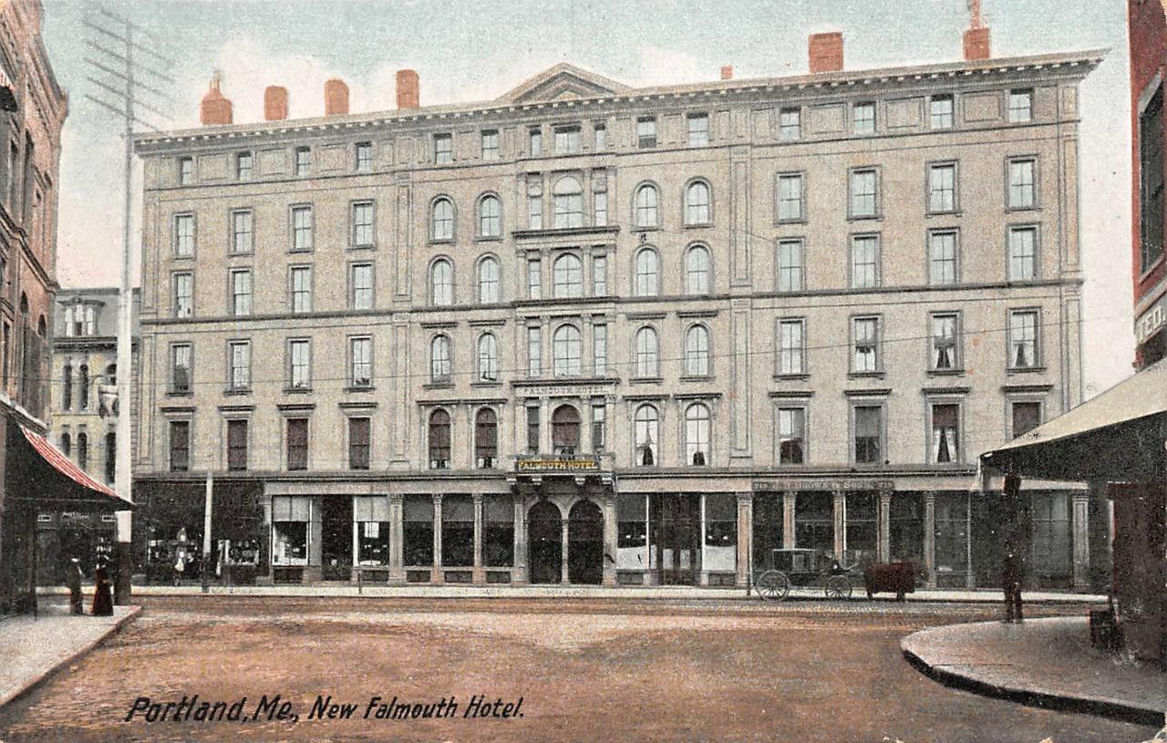 PORTLAND, ME Maine   NEW FALMOUTH HOTEL & Street View   c1910's Postcard