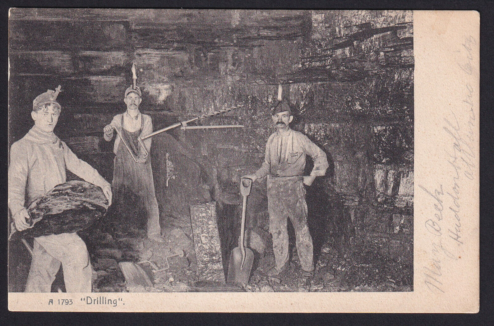 Drilling-Miners-Mining-Rotograph A 1793-Antique Postcard