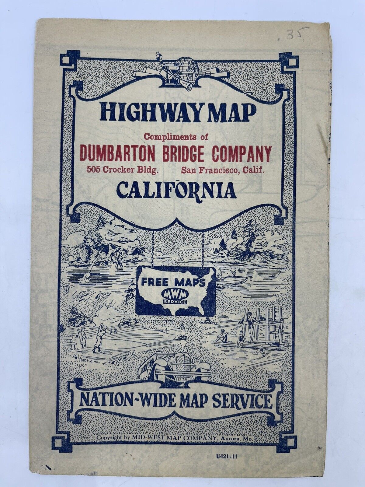 San Francisco California Highway Map Dumbarton Bridge Company 1920s RARE 17 x 22