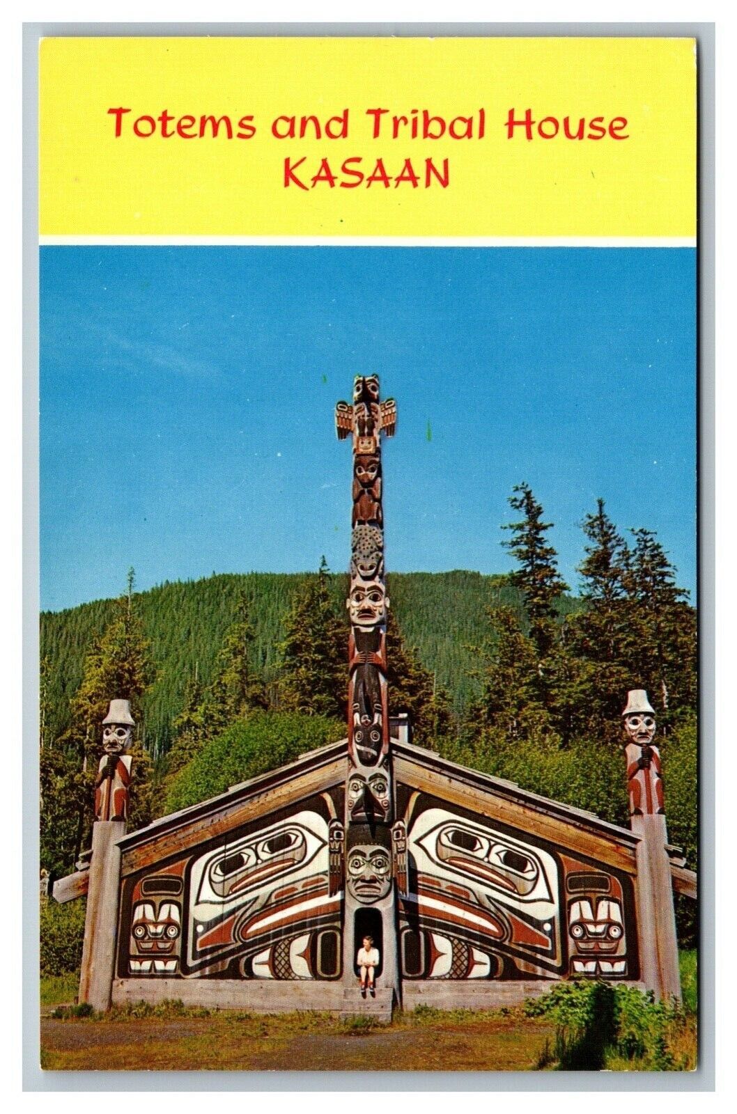 Kasaan, AK Alaska, Totems and Tribal House, Chrome 1967 Postcard 