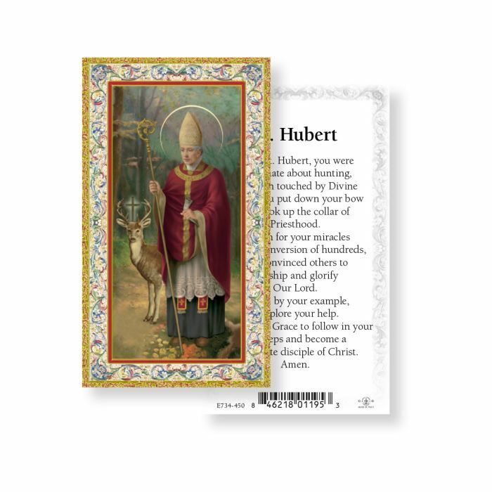 St. Saint Hubert - Prayer to St Hubert - Gold Trim - Paperstock Holy Card