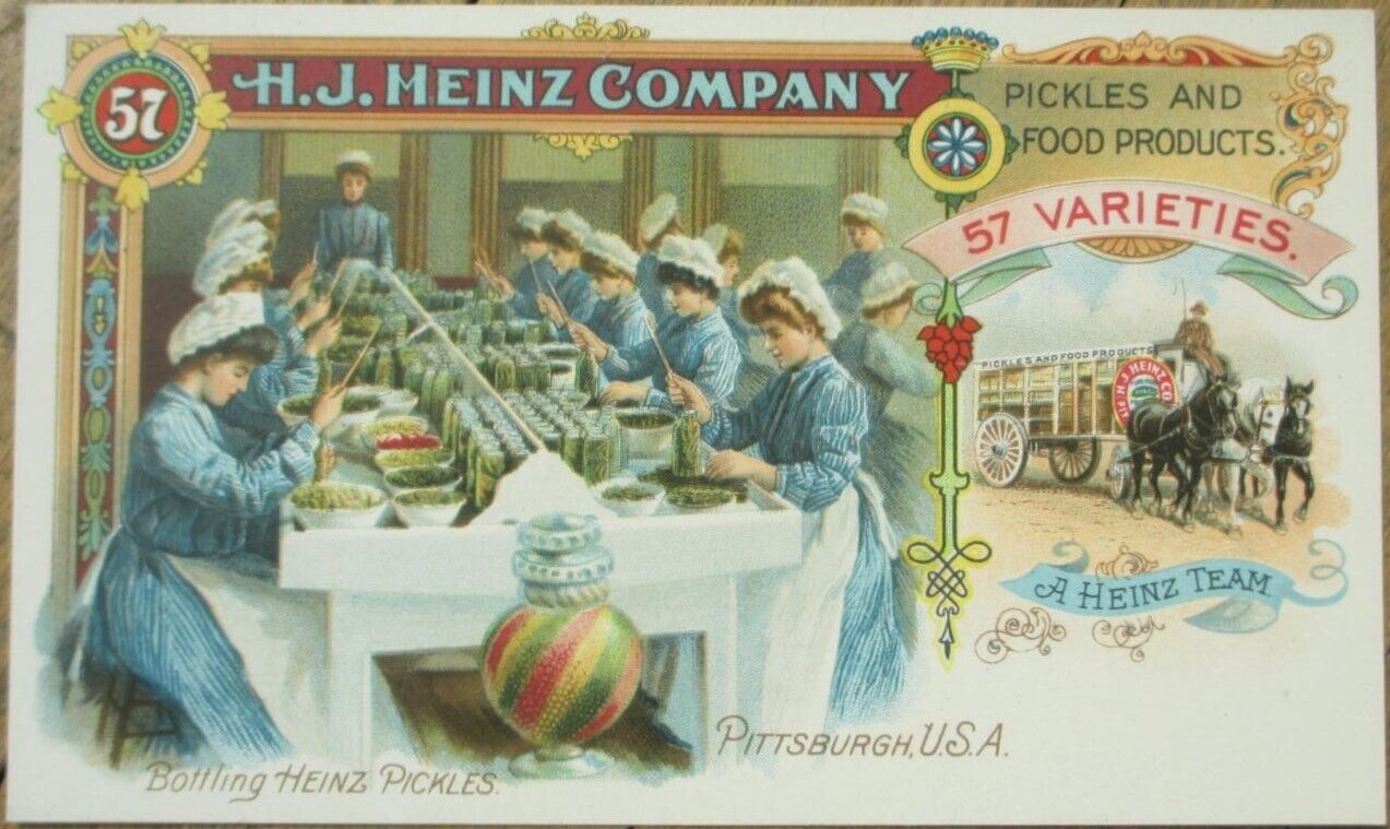 Heinz Pickles 1905 Advertising Postcard, Women Bottling Pickles, Pittsburgh, PA