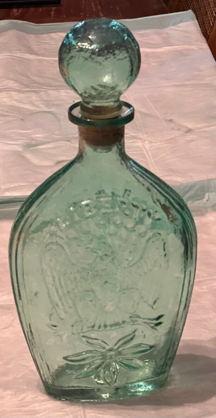 Vintage Green Glass Bottle/Decanter with Stopper & Cork, Liberty 11