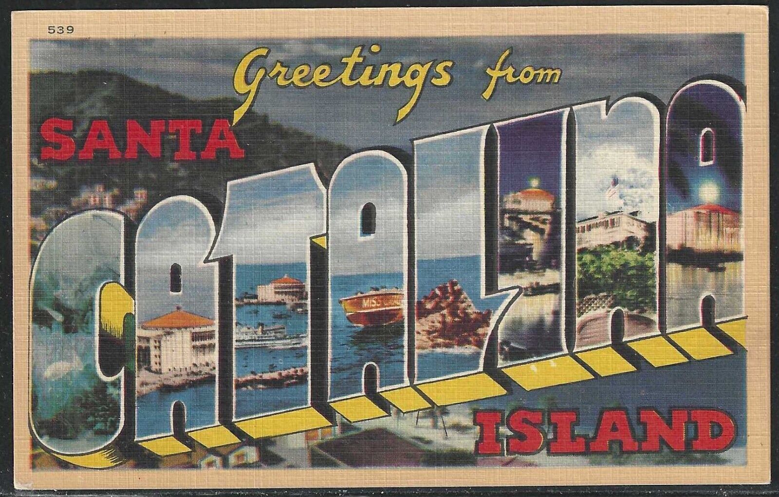 Large Letter: Greetings From Catalina Island, California, Early Linen Postcard