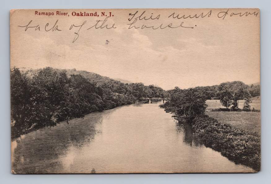 Ramapo River OAKLAND New Jersey Antique Bergen County Postcard Cover 1909