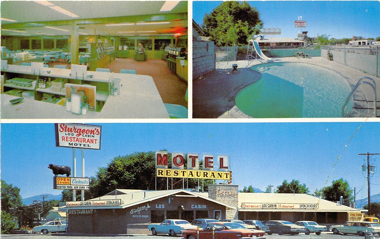 Lovelock Nevada 1960s Postcard Sturgeon's Log Cabin Motel & Cafe