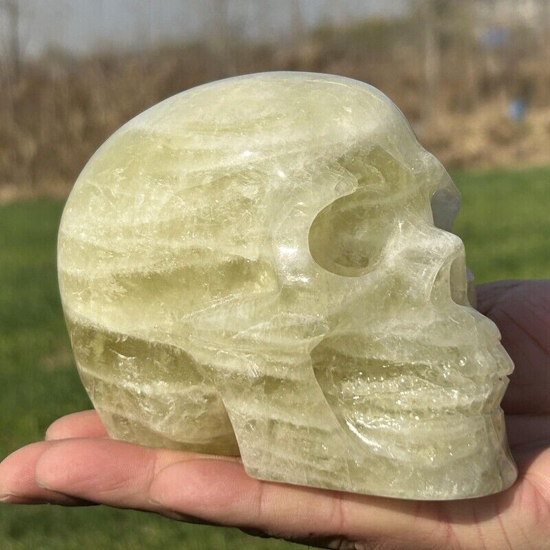 2.64LB Natural Citrine Skull Hand Carved Quartz Crystal Reiki Skull Healing