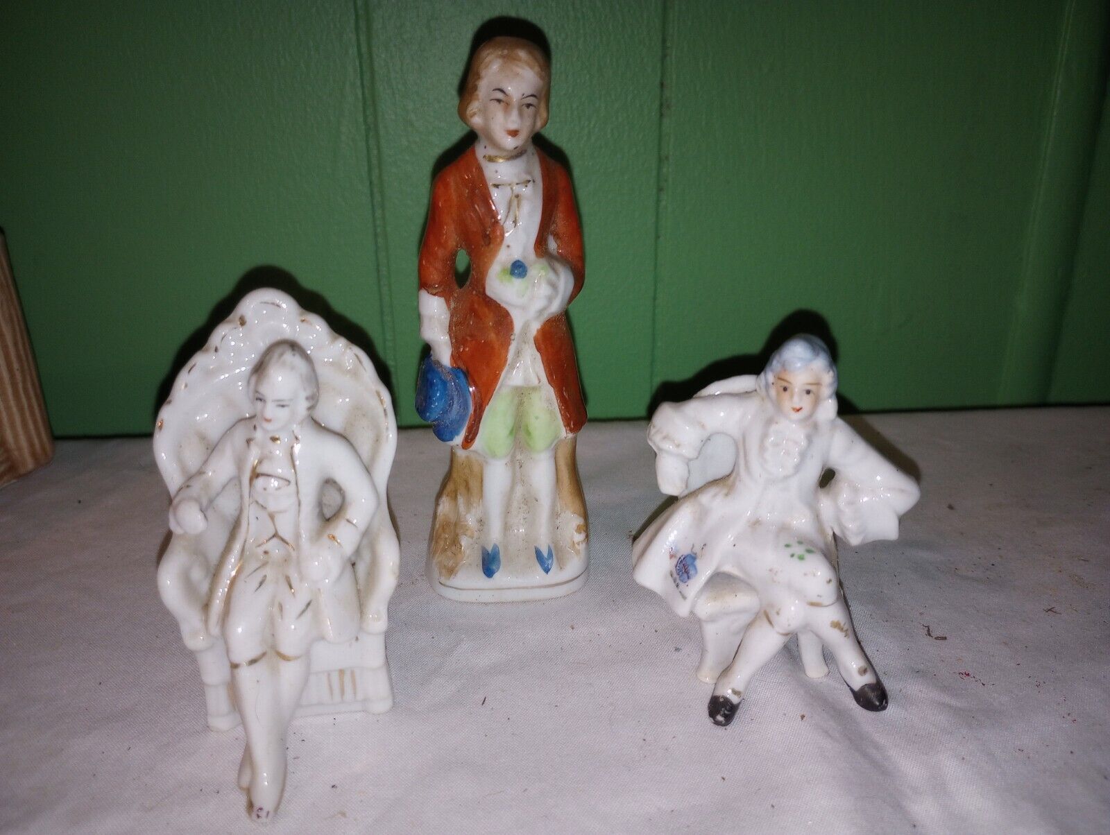 2 Antique Porcelain Sitting & 1 Other Victorian Style Figurines Made In Japan