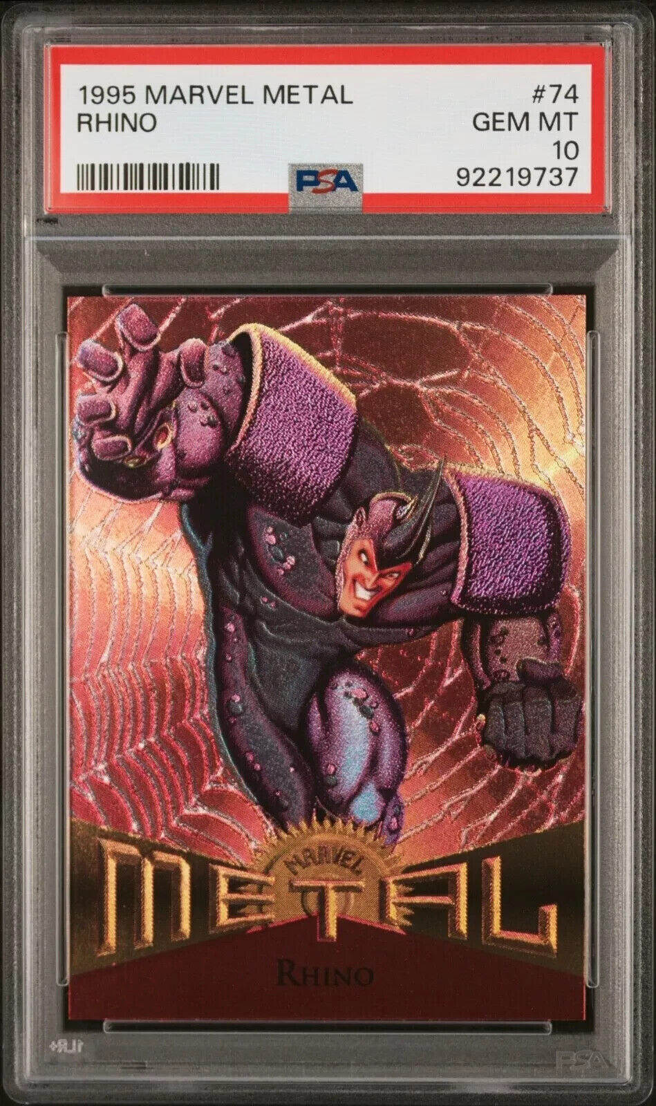 1995 Marvel Metal Rhino PSA 10 LOW POP Gem Mint #74 Spider-Man Fresh Slab