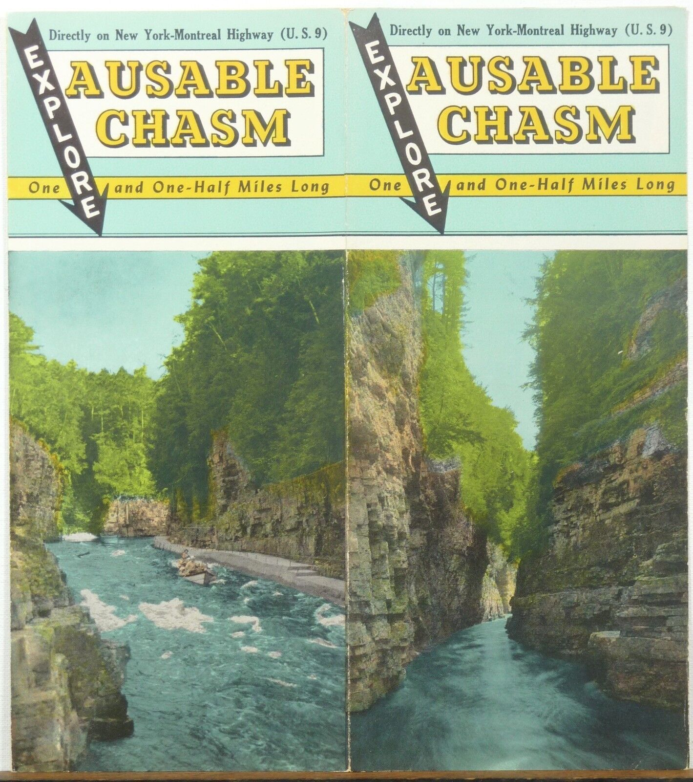 1940\'s early 50\'s Ausable Chasm New York Lake Champlain vintage brochure map b