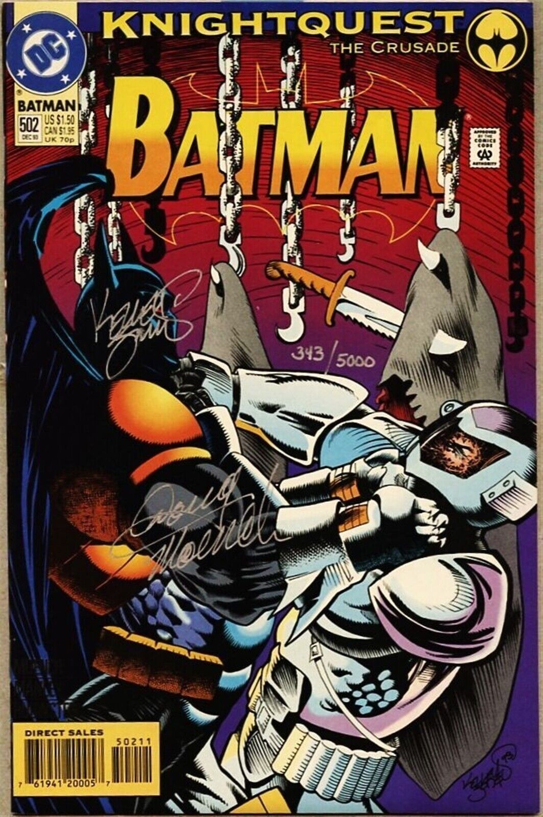 Batman #502-1993 nm 9.4 Doug Moench Kelley Jones autographed w/ COA