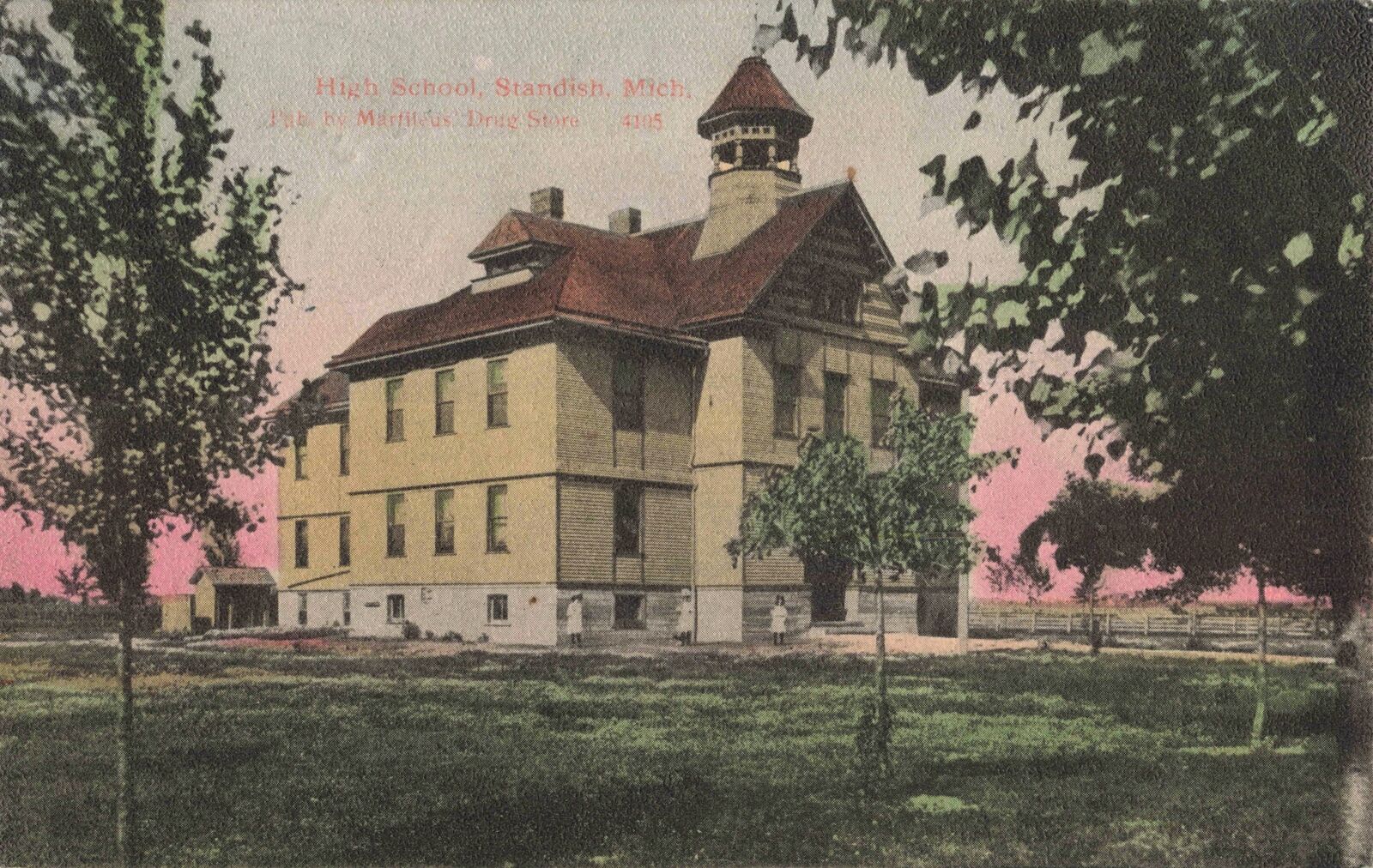 NE Standish MI 1908 HIGH SCHOOL Old Arenac County Village High School Bell Tower