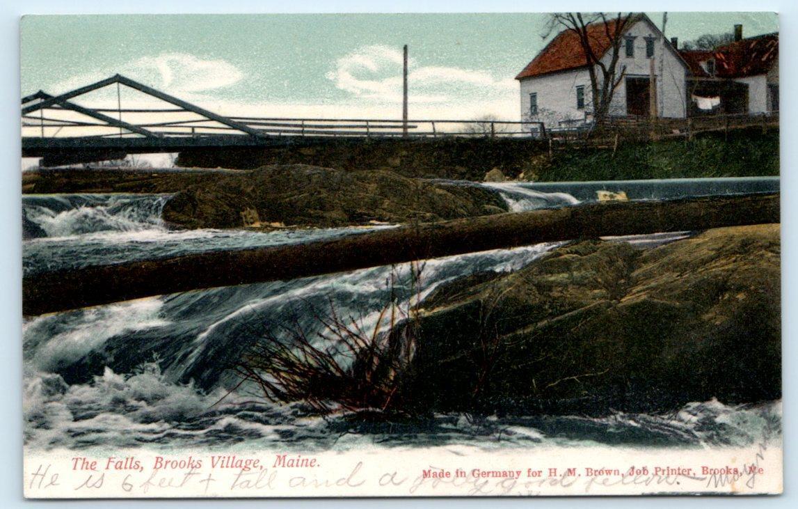 BROOKS VILLAGE, Maine ME ~ Bridge THE FALLS 1907 Waldo County UDB Postcard
